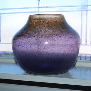 Large Studio Art Glass Vase Purple & Gold Signed KYL 01