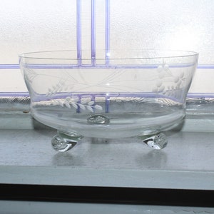Vintage Wheel Cut Glass Large Footed Bowl Mid Century