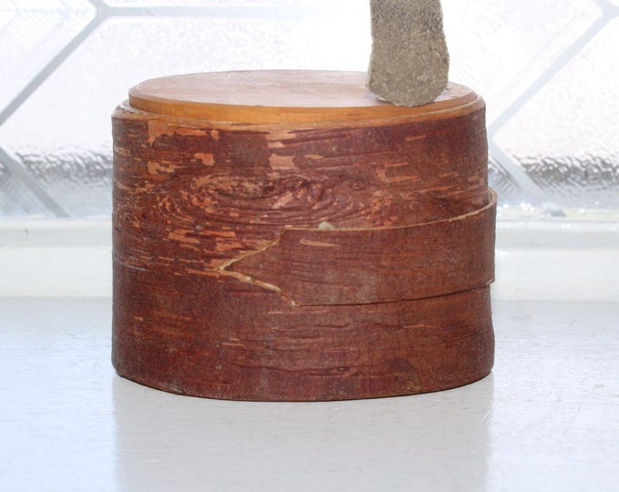 Vintage Norwegian Birch Bark Tine Box Hand Carved Bentwood Scandinavian Folk Art