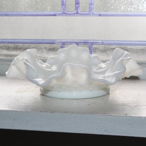 Vintage Milk Glass Hobnail Dish with Ruffled Rim