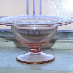 Vintage Pink Depression Glass Compote Pedestal Candy Dish Rolled Rim