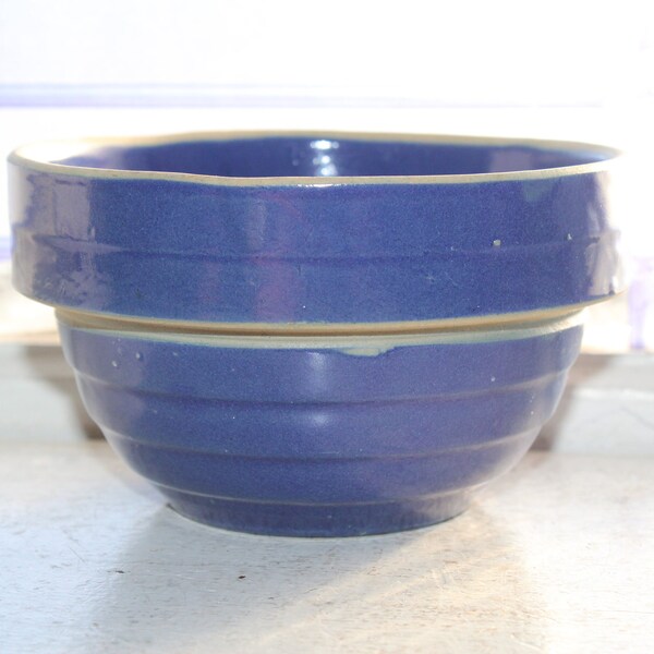 Vintage Blue Stoneware Bowl 5 Inch Rustic Farmhouse Decor