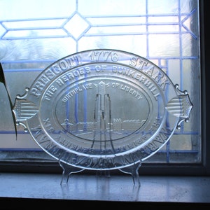 Antique 1876 Heroes of Bunker Hill Centennial EAPG Glass Bread Plate