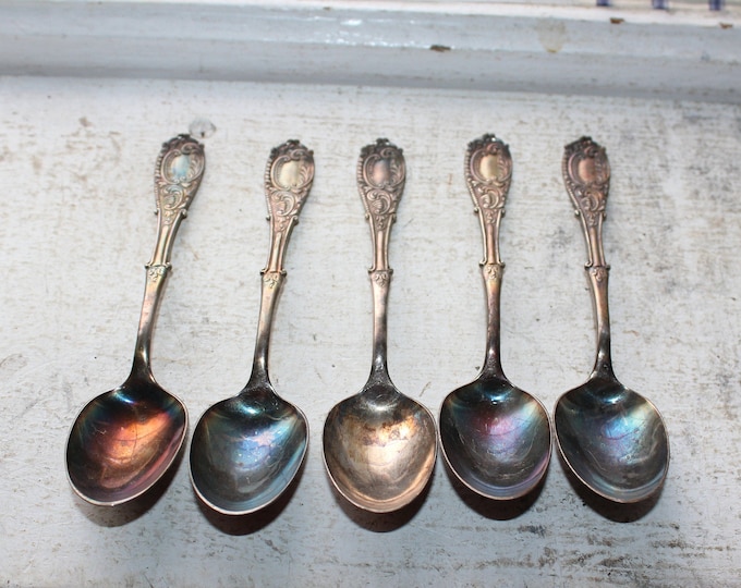 5 Antique 19th Cent. Silverplate Spoons Moline by 1847 Rogers Bros.