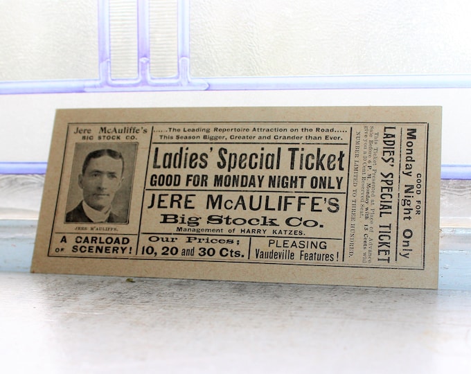 Antique Show Ticket Advertisement Lady's Night Jere McAuliffe's Big Stock Co