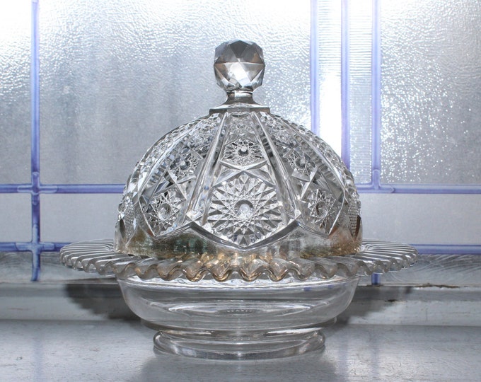 EAPG Round Butter Dish Antique Victorian Pressed Glass