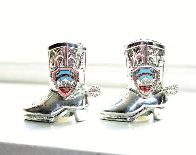 Salt Pepper Shakers Vintage Cowboy Boots The Alamo Texas Souvenir