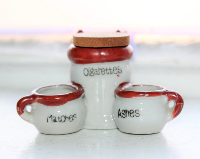 MIniature Chamber Pot and Commode Ashtray Cigarettes Matches Set