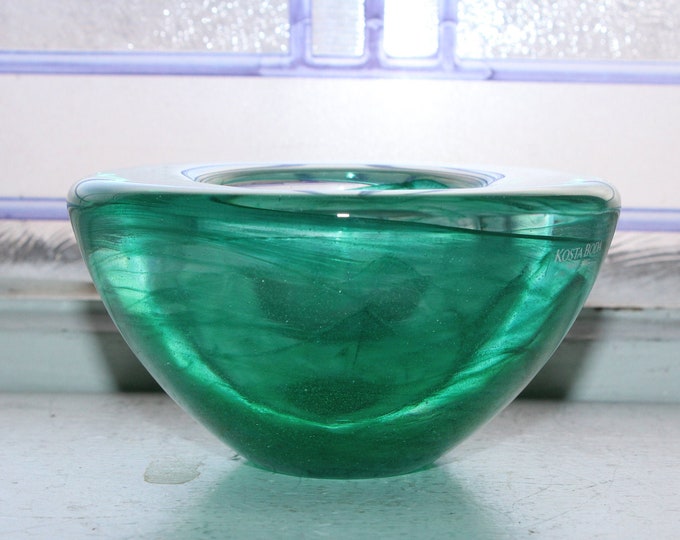 Kosta Boda Green Swirl Votive Candle Holder Vintage Art Glass