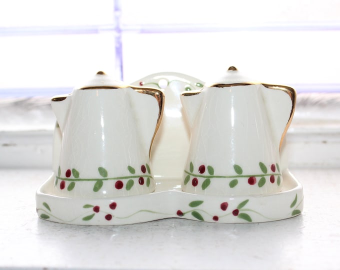 Vintage Salt & Pepper Shakers Coffee Pots with Tray Poinsettia Studios