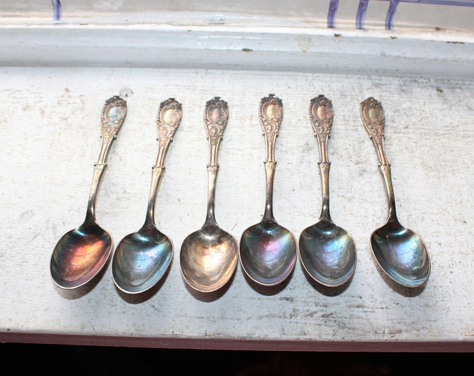 6 Antique 19th Cent. Silverplate Spoons Moline by 1847 Rogers Bros.