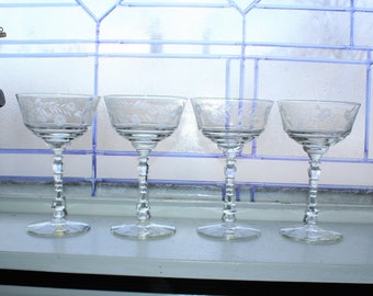 4 Vintage Rock Sharpe 3005 Crystal Champagne or Wine Glasses