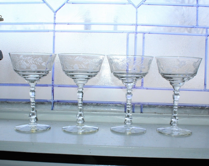4 Vintage Rock Sharpe 3005 Crystal Champagne or Wine Glasses