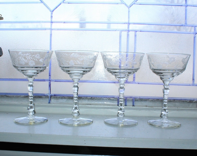 4 Vintage Crystal Champagne or Wine Glasses