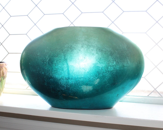 Large 1980s Pillow Vase Metallic Electric Blue