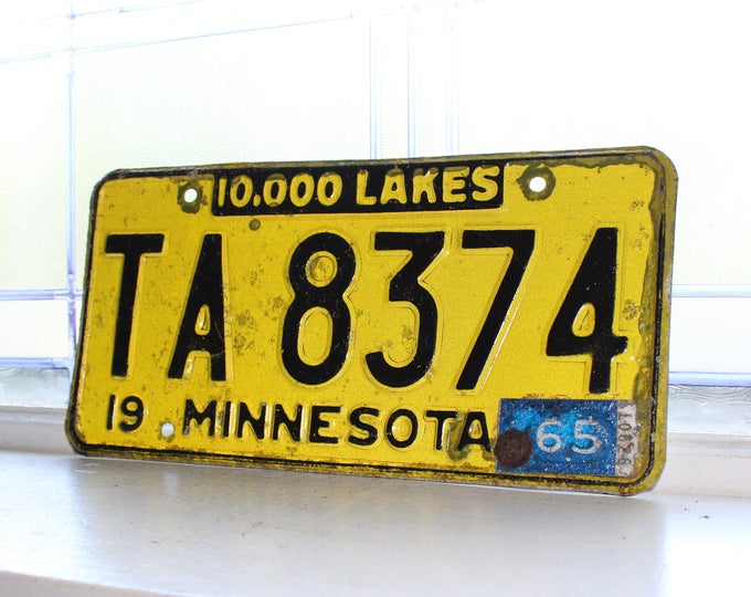 Vintage 1965 Minnesota License Plate Man Cave Decor