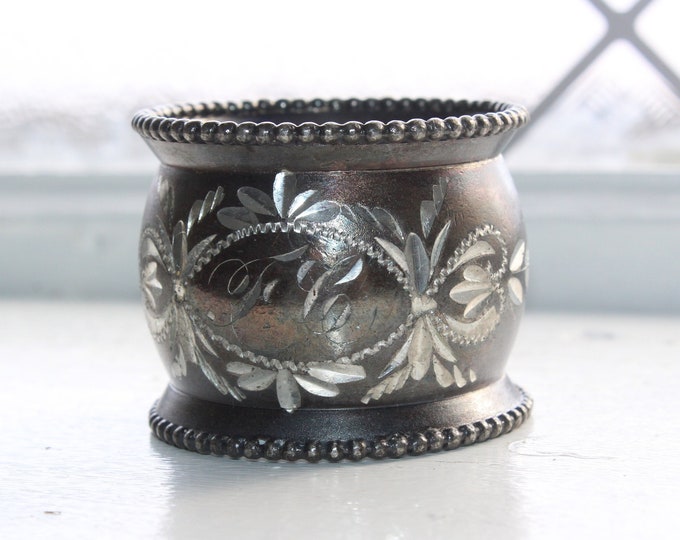 Antique Victorian Napkin Ring Embossed Silverplate Monogram FC