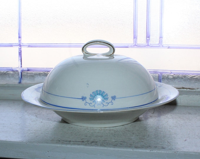 Antique Blue and White Round Domed Derby Butter Dish George Bros