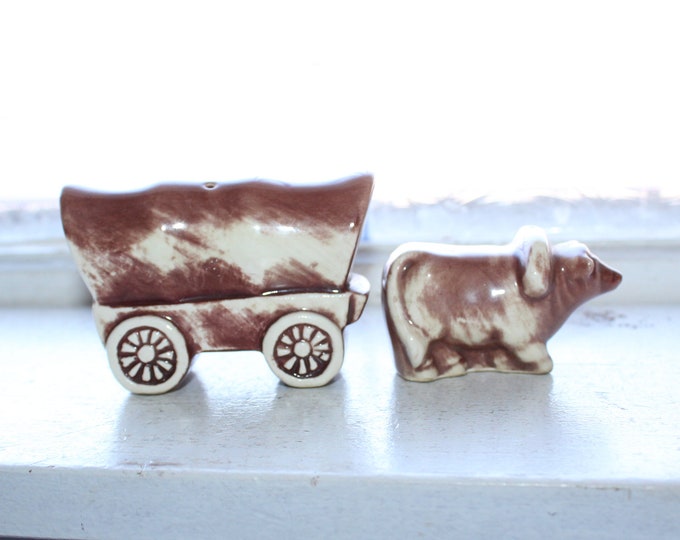 Vintage Ox and Wagon Salt and Pepper Shakers 1960s Kitsch