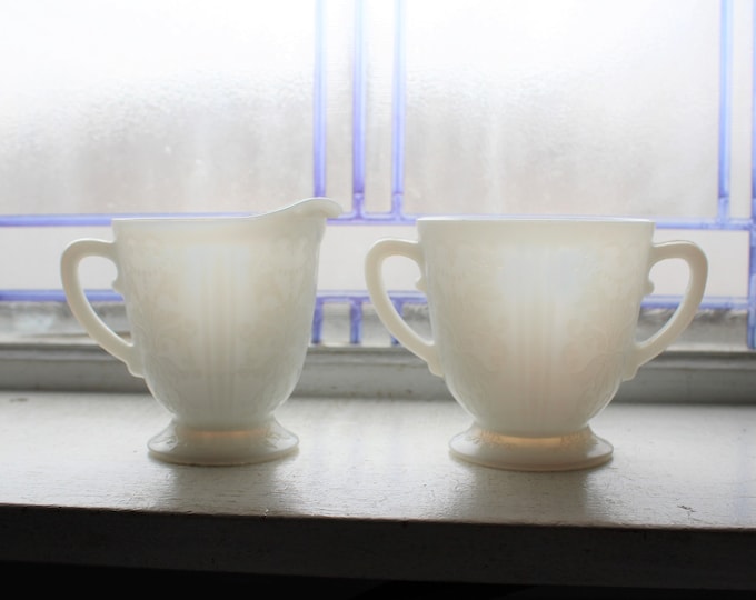 American Sweetheart Depression Glass Creamer and Sugar Bowl Monax