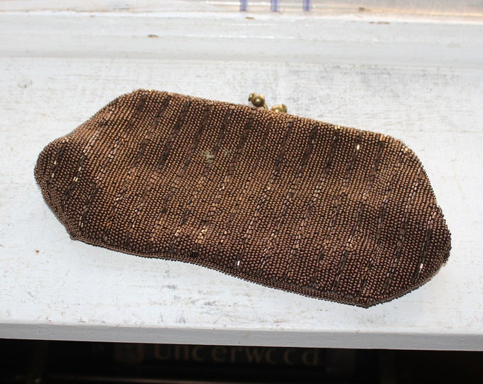 Vintage Walborg Brown Beaded Purse Clutch Mid Century