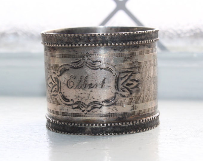 Antique Victorian Napkin Ring Embossed Silverplate Inscribed Elbert