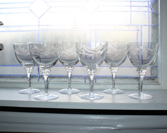 6 Tiffin Franciscan Greenbriar Wine Glasses Vintage 1950s