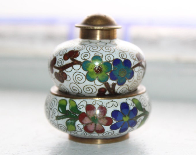 Vintage Chinese Cloisonne Salt Dip and Pepper Shaker