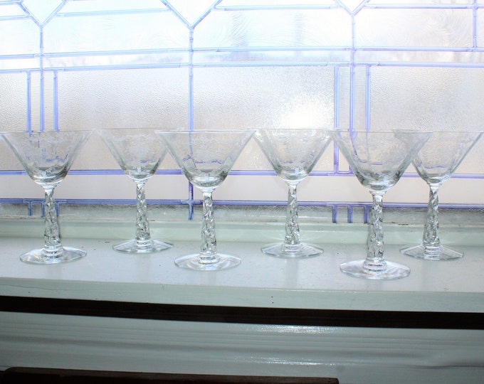 6 Fostoria Mayflower Champagne Glasses Vintage Stemware