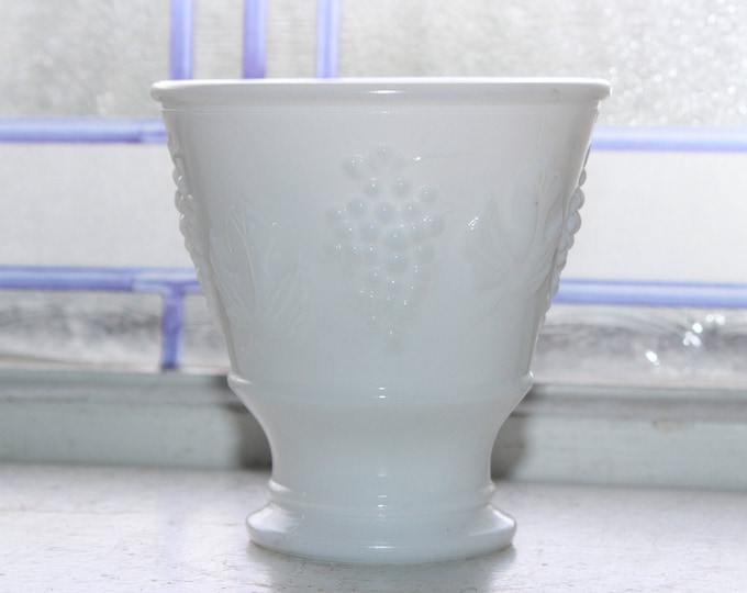 Vintage Milk Glass Jar Vase Grapes Pattern by Keen