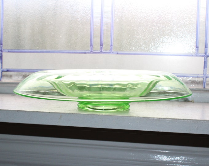 Vintage Green Depression Glass Candy Dish Rolled Rim