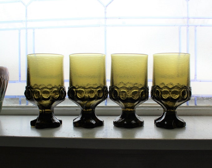 4 Vintage Tiffin Franciscan Madeira Tumblers Chunky Green Glass 1970s