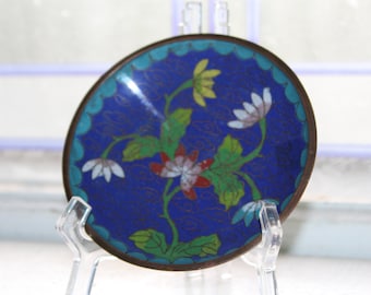 Vassoio portaoggetti cinese vintage in cloisonné, smalto su posacenere in ottone