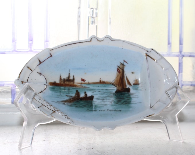 Antique Souvenir Pin Tray Sundet Ved Kronborg Denmark