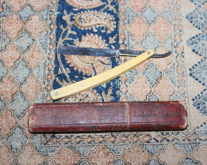 Antique Straight Razor Bowdin Wedge Yellow Handle