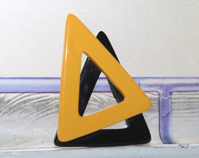 Retro 80s Black and Yellow Triangles Brooch Vintage Pin