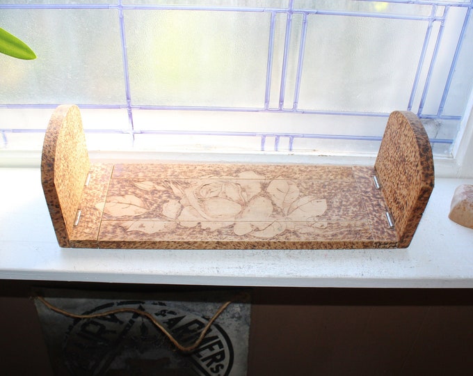 Antique Art Nouveau Adjustable Bookends Pyrography Burnt Wood Flemish ...
