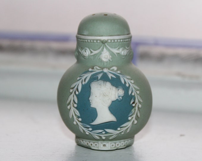 Antique Shafer & Vater Celadon Green Cameo Salt Shaker