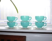 6 Crinoline Blue and White Cups 6 Saucers Hazel Atlas Vintage 1950s
