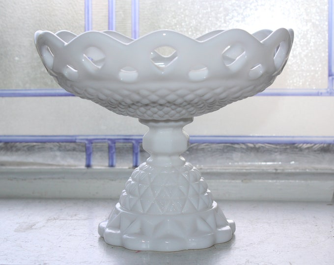 Vintage Imperial Milk Glass Lace Edge Compote