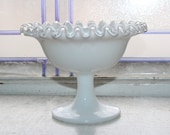 Vintage Fenton Silver Crest Pedestal Candy Dish Milk Glass