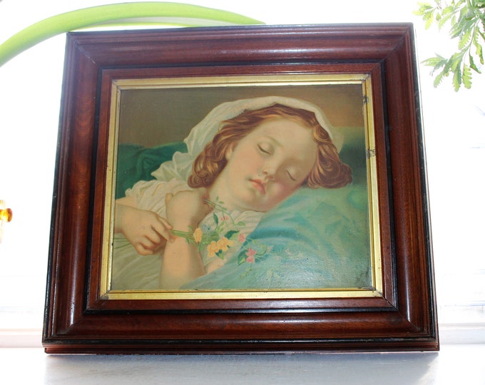 Sleeping Girl Antique Framed Victorian Print