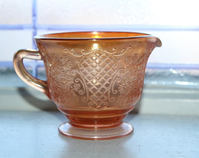 Vintage Normandie Bouquet & Lattice Creamer Iridescent Marigold