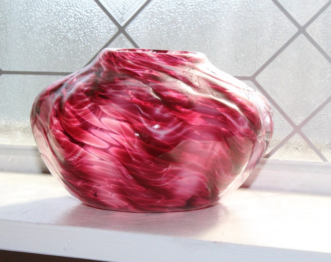 Vintage Kirby Studio Art Glass Vase Ribbed Swirl Cranberry Red