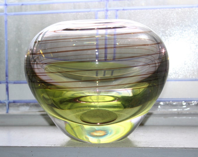 Large Waterford Crystal Evolution Sataral Swirl Vase Red and Amber