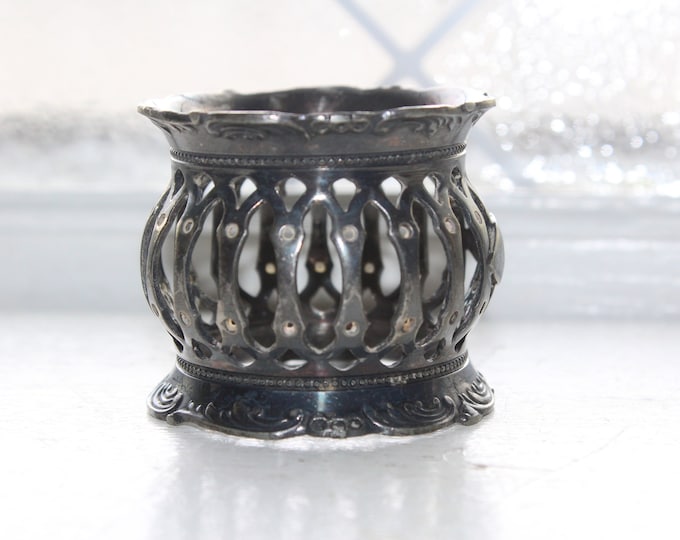 Antique Victorian Silverplate Napkin Ring Ornate Pierced Pattern