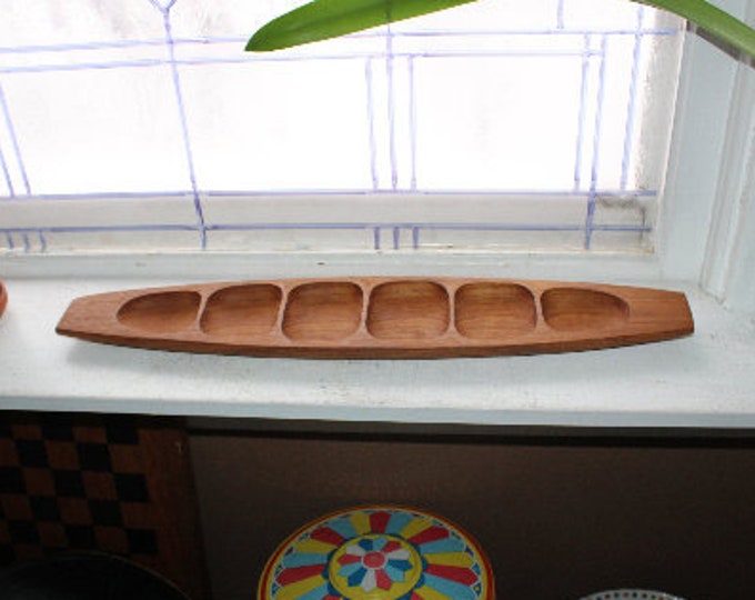 Danish Modern Style Teak Wood Compartment Tray Vintage Mid Century