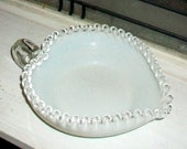 Vintage Fenton Silver Crest Heart Dish Nappy White Milk Glass