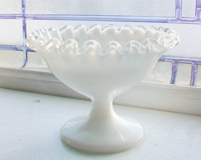 Vintage Fenton Silver Crest Pedestal Dish Milk Glass