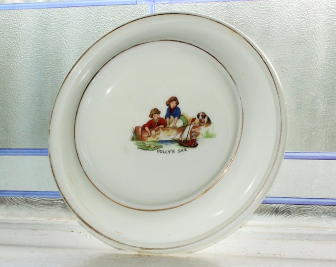 Antique Milk Glass Child's Dish Plate Bowl 1920s Dolly's Sail